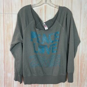 Zumba Fitness Peace Love Zumba Retro Off the Shoulder Sweatshirt (L)